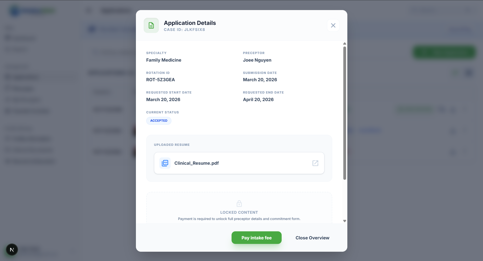 Pay fee to unlock preceptor info